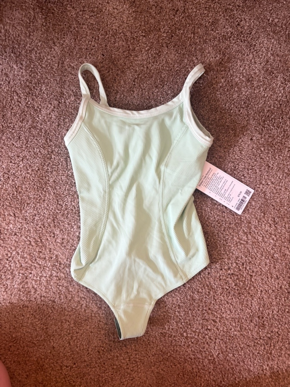 NWT lululemon athletica Light Green Ribbed Bodysuit with Cream Trim